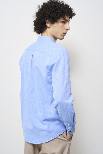 Light blue men's mandarin collar shirt - 7
