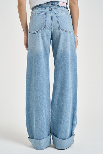 Jeans donna zampa in denim blu chiaro - 4