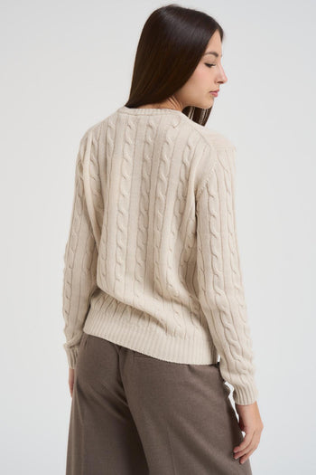 Maglia donna a trecce beige - 3