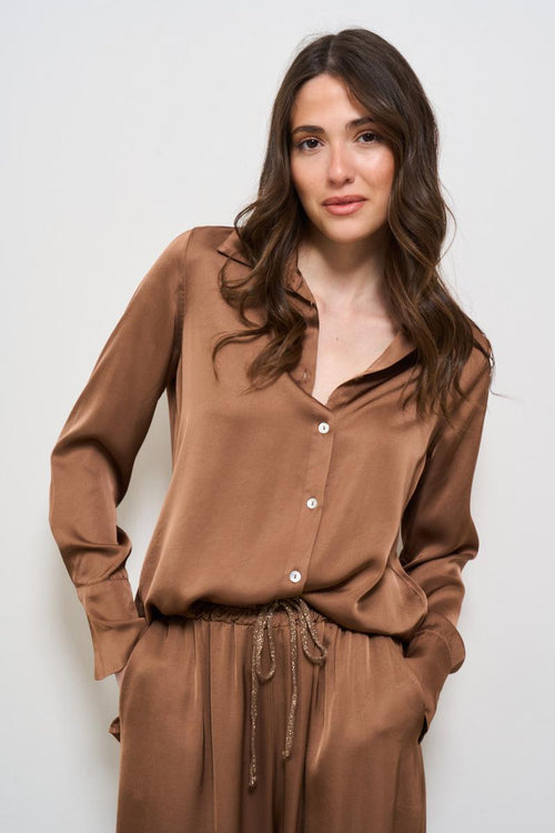 Camicia donna satinata marone - 2