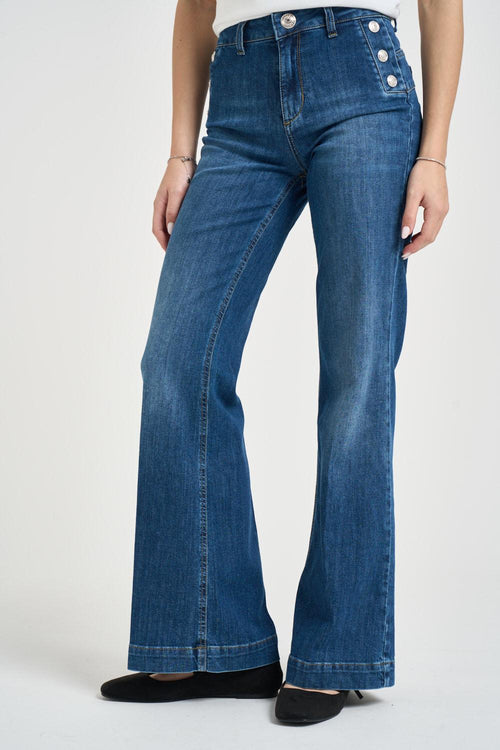 Jeans donna in denim blu a vita alta - 2