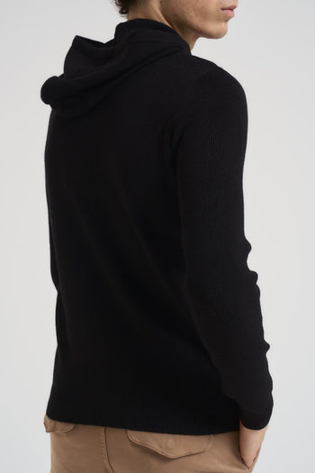 Felpa uomo in maglia con cappuccio nera - 3
