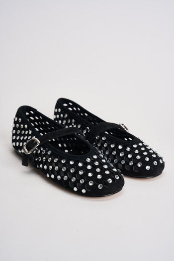 Ballerina donna nera traforata con borchie silver - 3