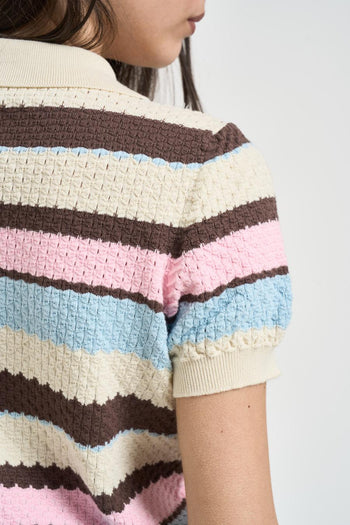 Polo donna cropped a righe multicolor - 4