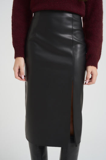 Gonna donna midi in ecopelle nera - 6