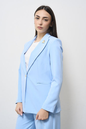 Giacca donna celeste con spilla - 3