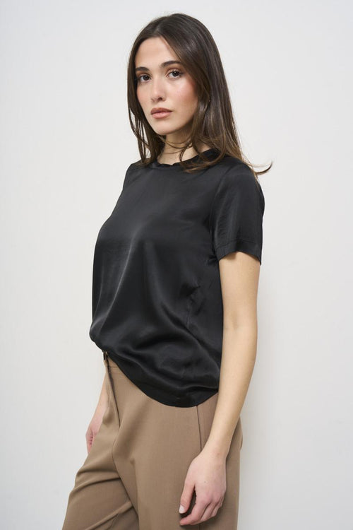 T-shirt donna satinata nera - 2