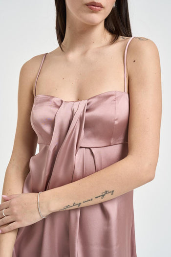 Abito lungo donna rosa cipria in raso fluido - 3