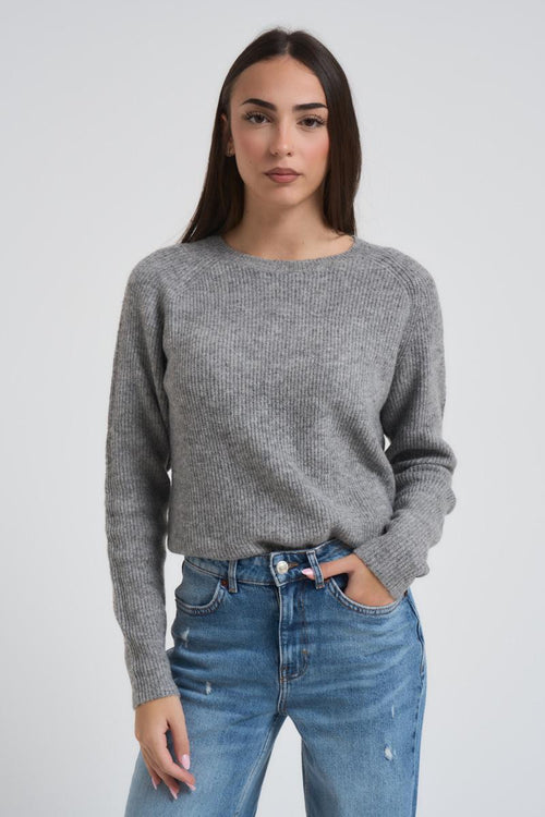 Maglia donna grigia a costine - 1