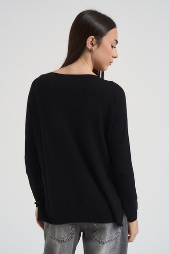 Maglia donna scollo a barca nero - 3