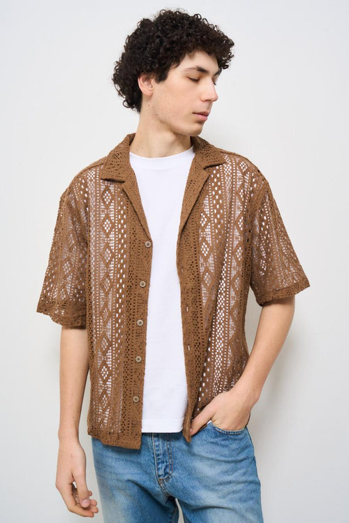 Camicia uomo traforata cammello - 2
