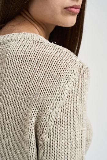Maglia donna girocollo in cotone beige - 4