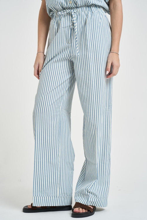 Pantalone donna a righe celeste
