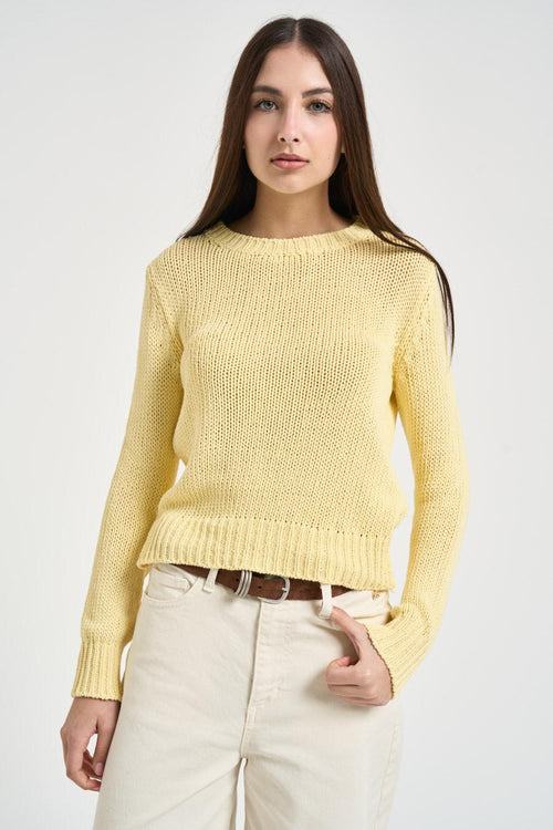 Maglia donna girocollo in cotone gialla - 1