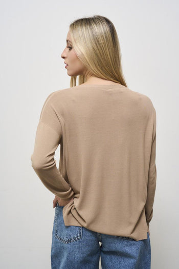 Women's beige crew neck sweater - 3