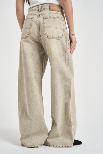Jeans donna baggy in denim marmorizzato beige - 5