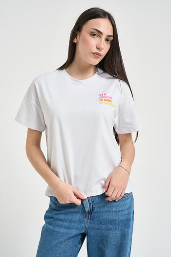 T-shirt donna con ricamo bianca - 3