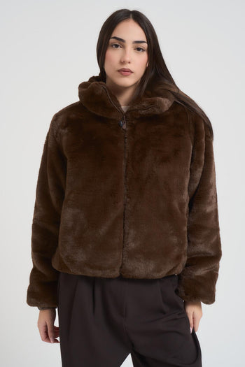 Ecopelliccia donna corta reversibile marrone - 7