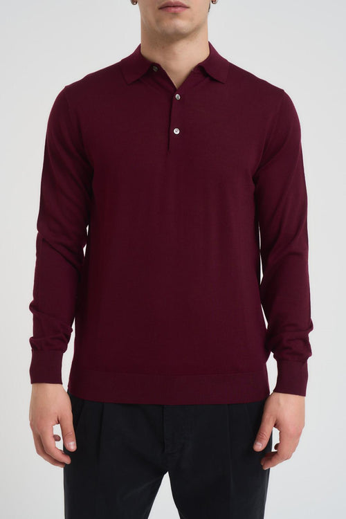Polo uomo a maniche lunghe bordeaux - 2