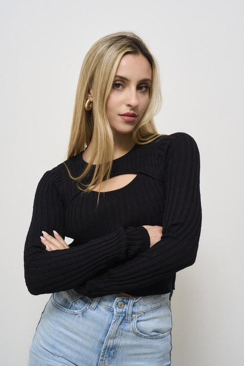Women's black cut out sweater - 2
