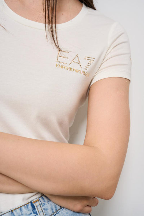 T-shirt donna girocollo bianca con strass - 2