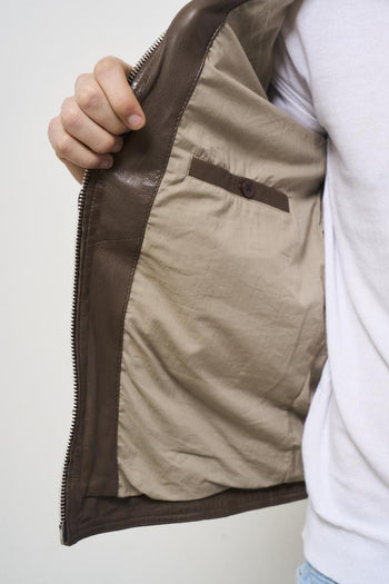 Giubbotto uomo in pelle marrone - 7