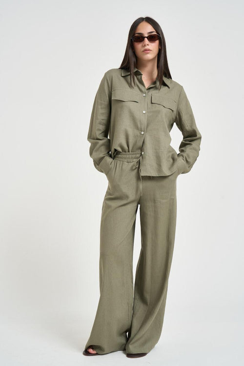 Camicia donna fluida verde militare - 1