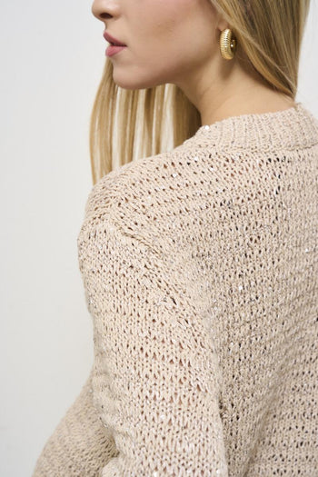 Women's beige crew neck sweater - 5