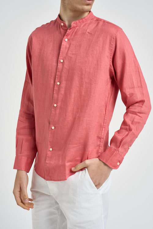 Camicia uomo in lino rosa corallo