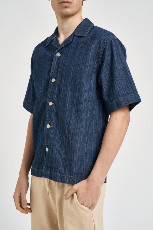Camicia uomo in denim blu a maniche corte - 2
