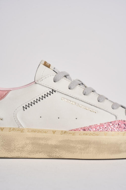 Sneakers donna bianche e glitter rosa - 2