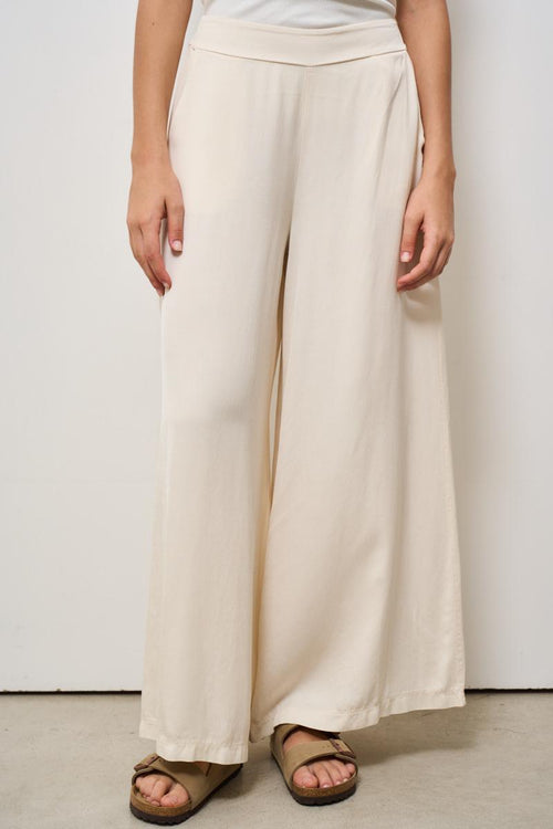 Pantalone donna gamba larga panna