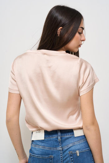 T-shirt donna girocollo satinata rosa - 3