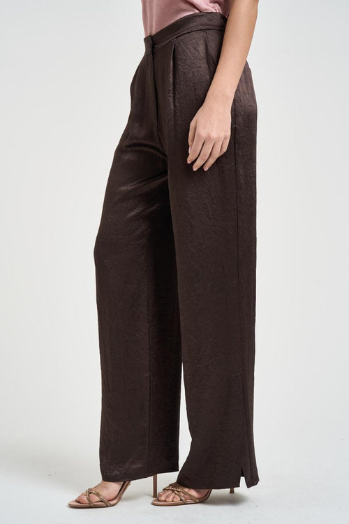 Pantalone donna satinato marrone - 2