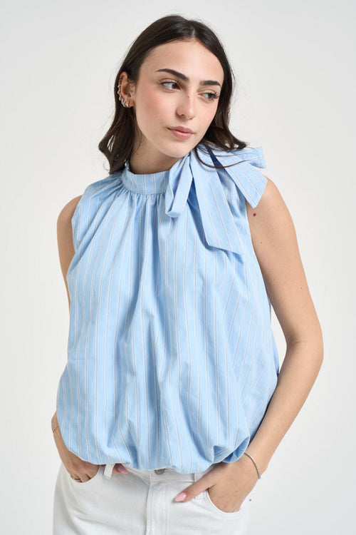 Blusa donna in popeline celeste