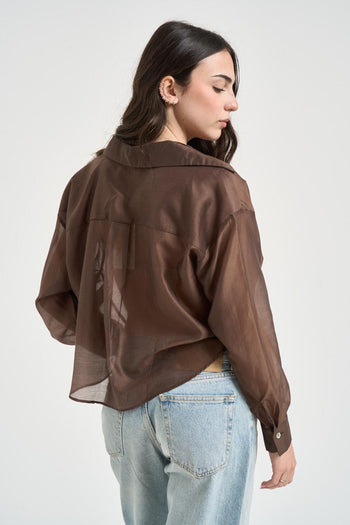 Camicia donna semitrasparente marrone - 4