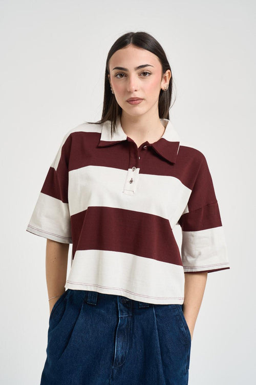 Polo donna a righe marrone - 1