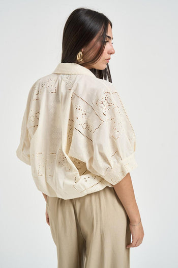 Camicia donna con ricami panna - 4
