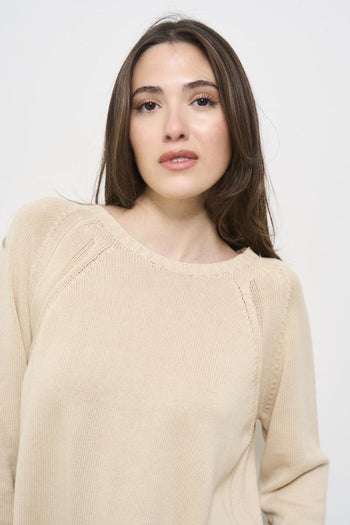 Beige women's crew neck sweater - 3