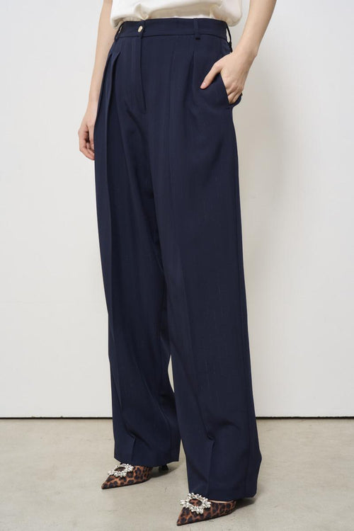 Pantalone donna blu gessato lurex