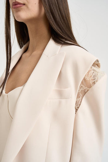 Giacca donna monopetto con pizzo panna - 3