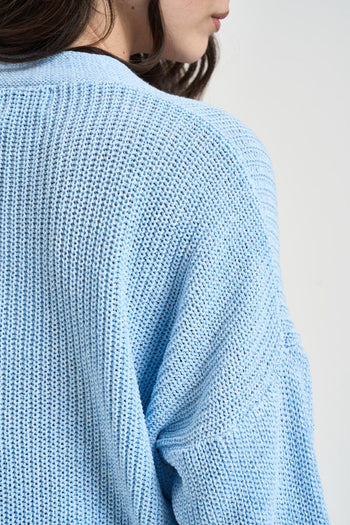Cardigan donna in maglia celeste - 4