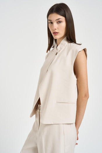 Gilet donna con bottone asimmetrico panna - 4