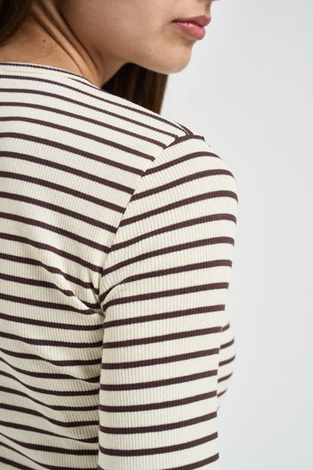 Maglia donna a righe marrone e panna - 5
