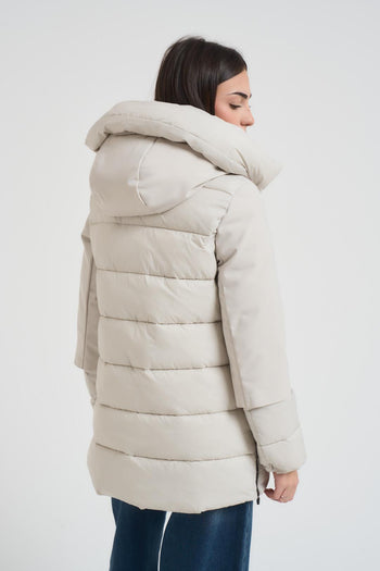 Giacca donna collo alto e cappuccio panna - 3