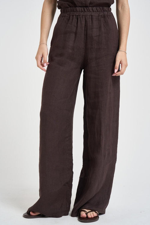 Pantalone donna in lino marrone - 2