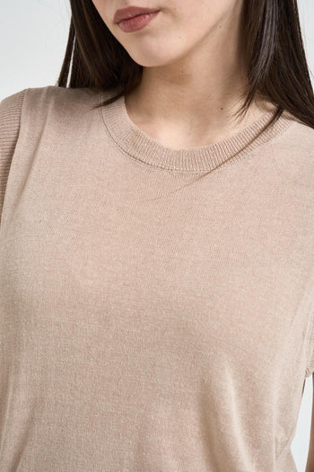 Canotta donna in maglia beige - 3