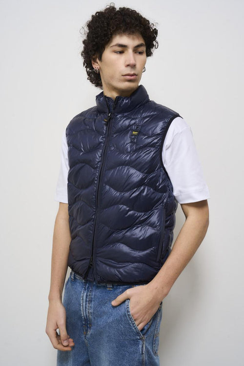 Men's blue quilted down vest - 2
