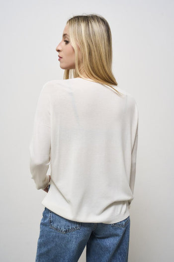 Women's cream crew neck sweater - 3