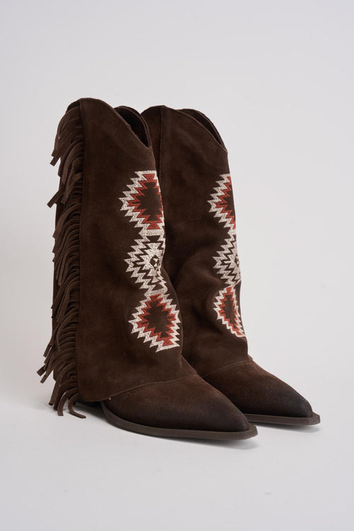 Stivali donna texani in suede marroni - 2